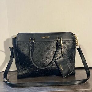 Elegant Black Embossed Satchel by Ellen Tracy